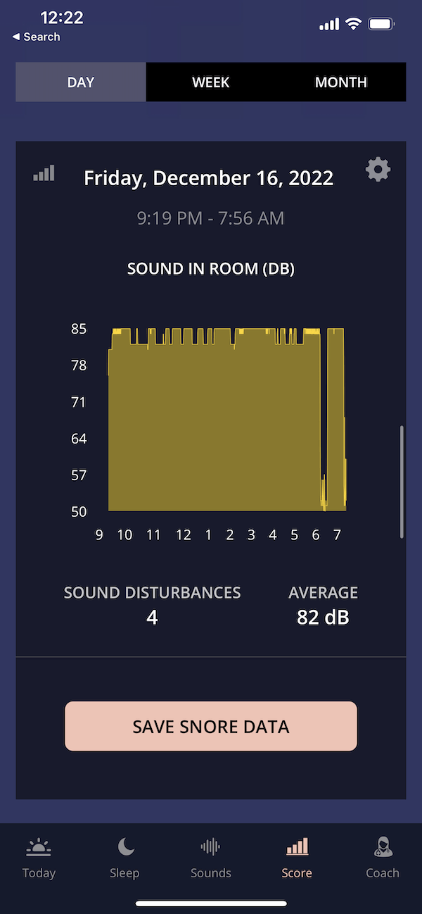 Data of sound being measured in the room that can show snore data and the sound mask adjusting by sleep stage.