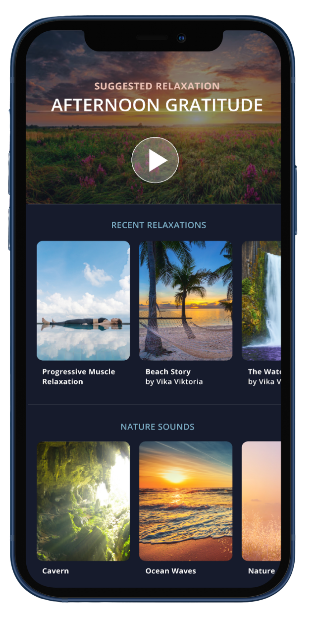 SleepSpace Meditations Screenshot of Gratitude meditation, progressive muscle relaxation, and more