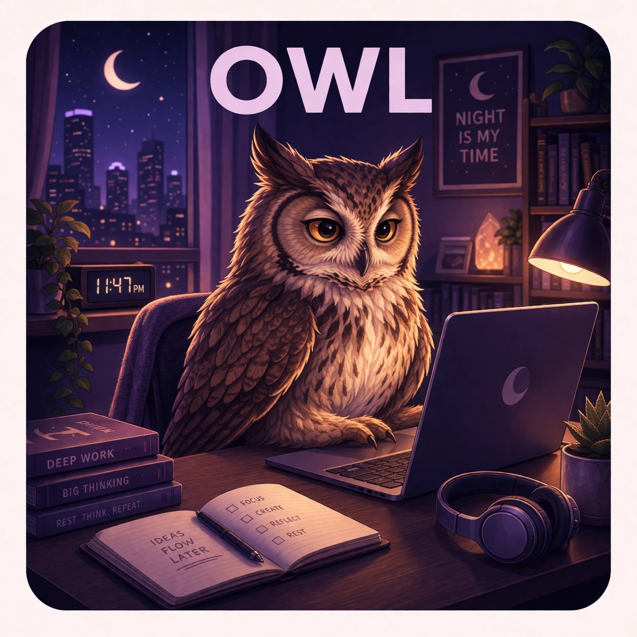 Owl sleep animal illustration
