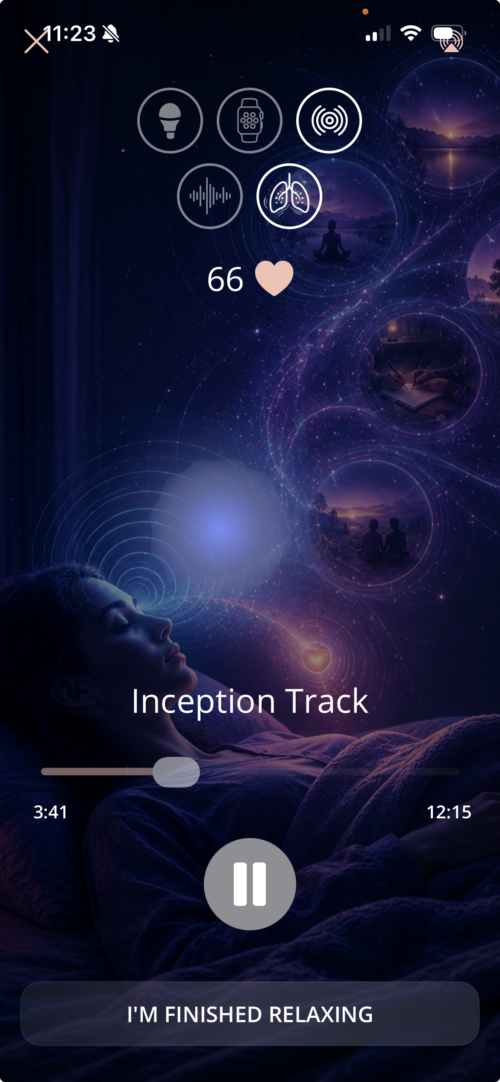 SleepSpace Inception Track playing with relaxation controls