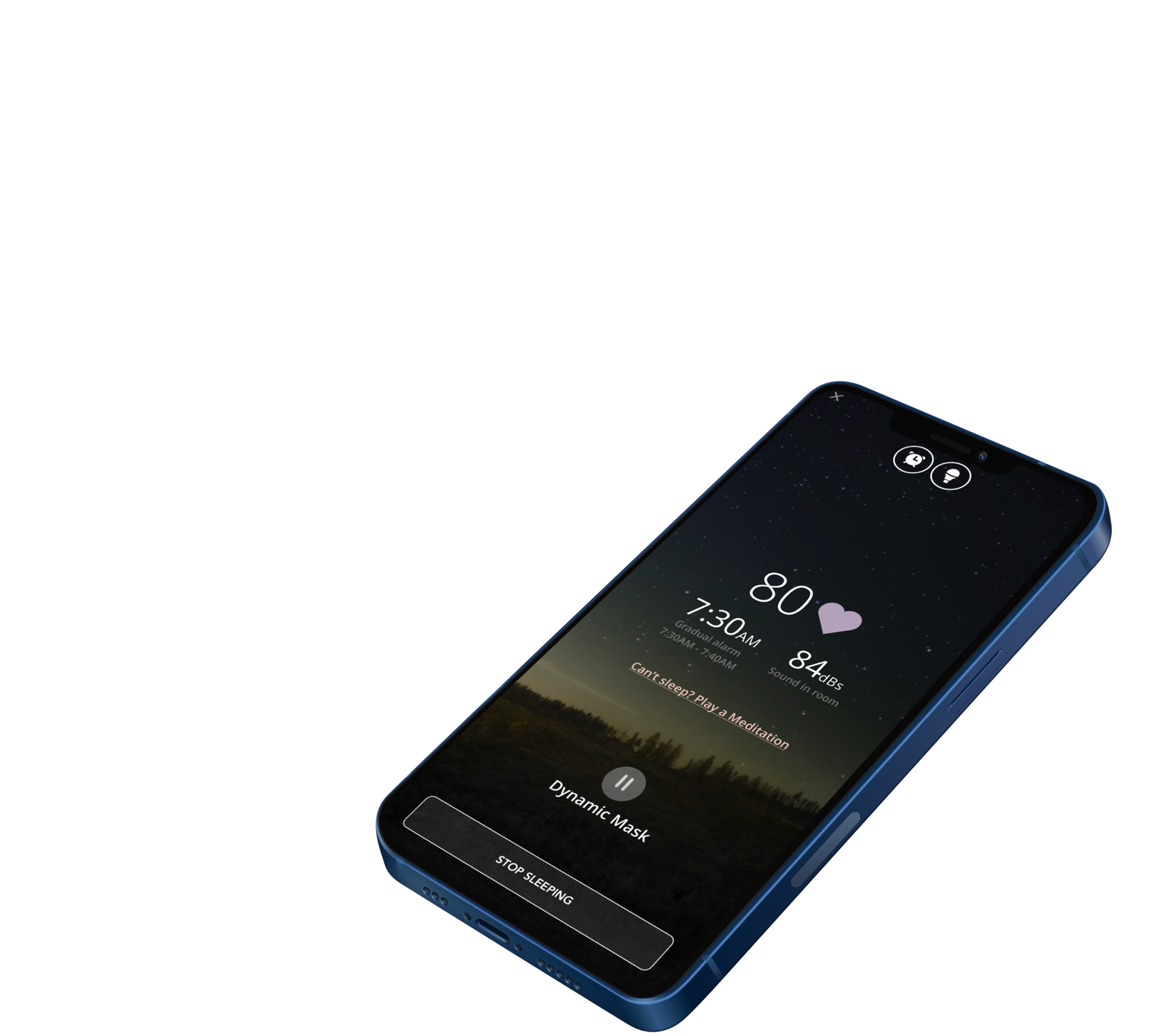 SleepSpace app displaying overnight tracking and sound controls