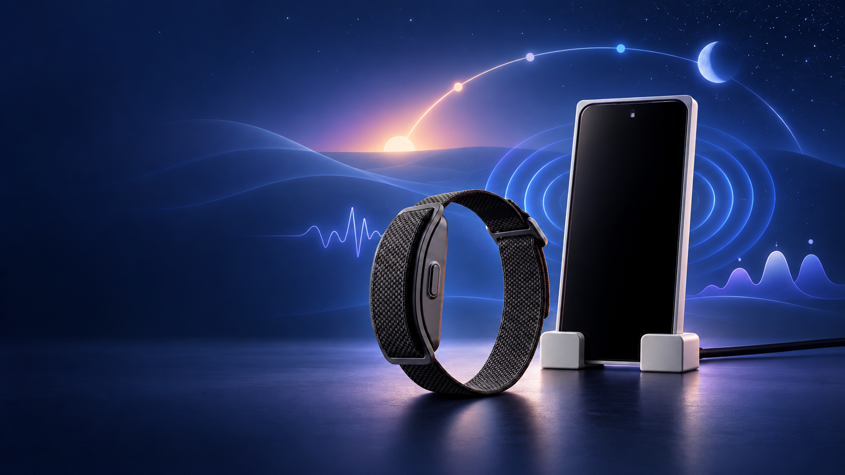 SleepSpace Band and phone on a Nearable Charger